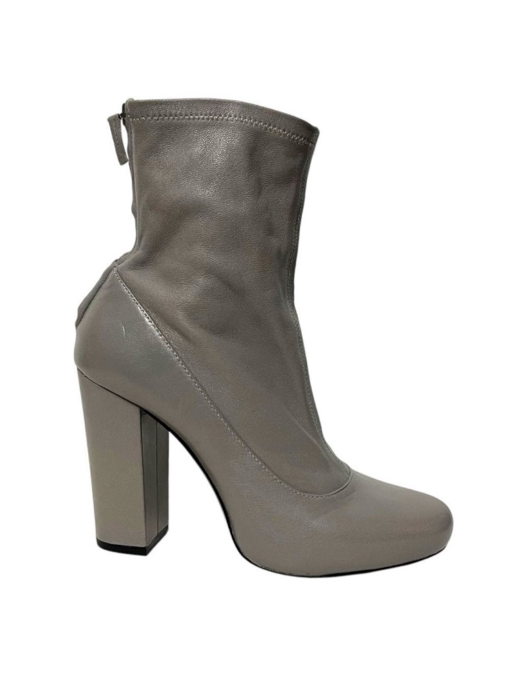 ZARA WOMAN Leather Gray Stacked Heel Boots 38